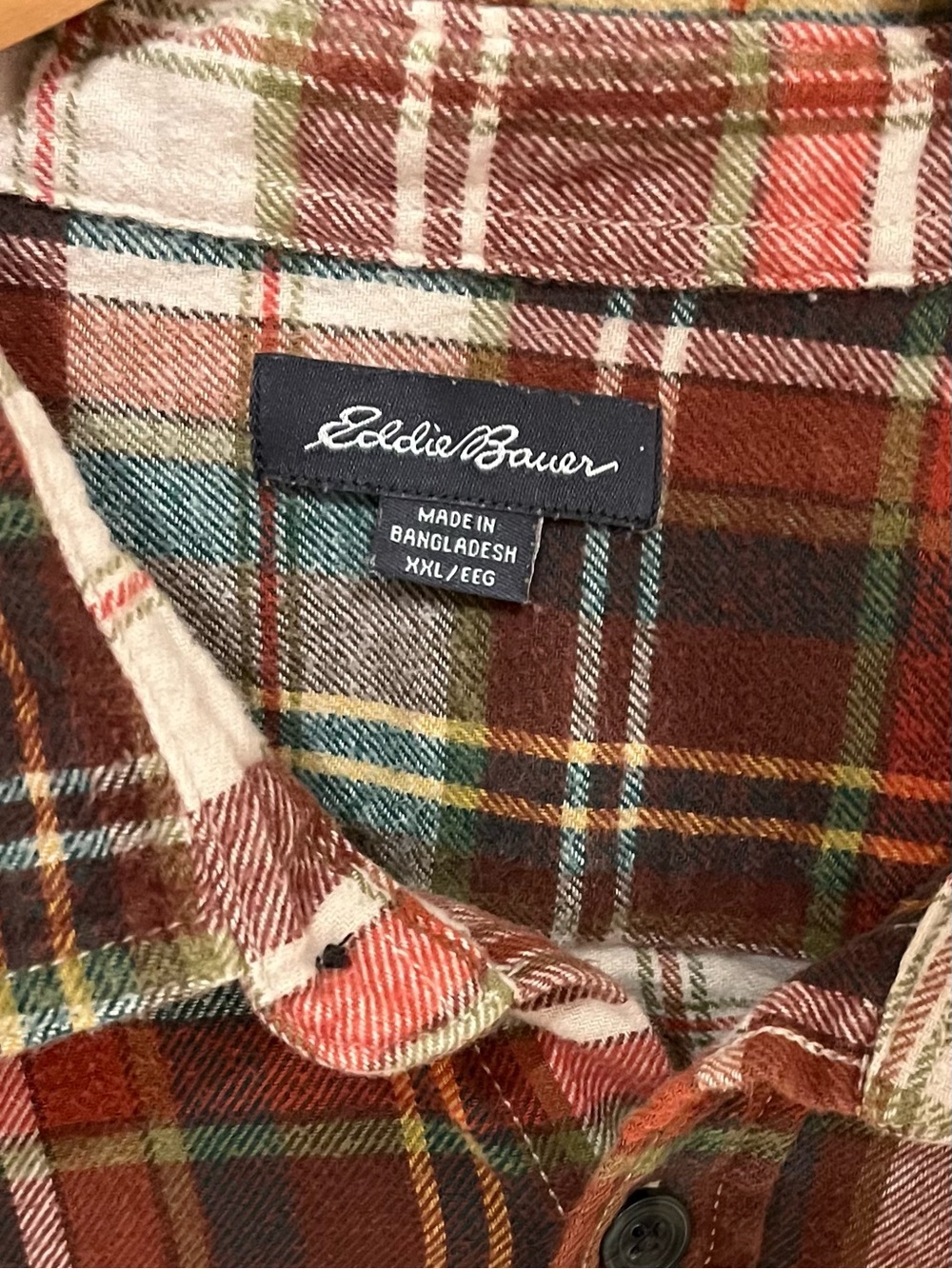 Eddie Bauer Men's Fall Plaid Button-Up Shirt green, cream, rust colors